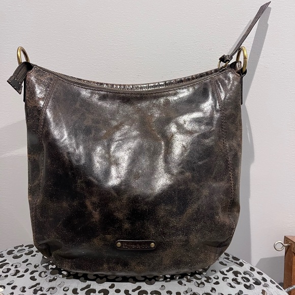 Frye Melissa Hobo Distressed Leather Studded Brown Shoulder Bag - Picture 2 of 9